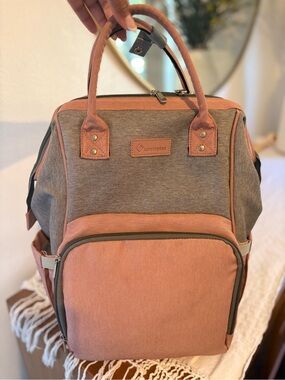 Upsimples gray and coral pink dipper bag